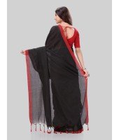 DESH BIDESH Women`s Handloom Pure Cotton Saree Abhiprithi Royal Design Without Blouse Piece(Black)